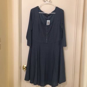 Blue 3/4 length sleeve skater dress